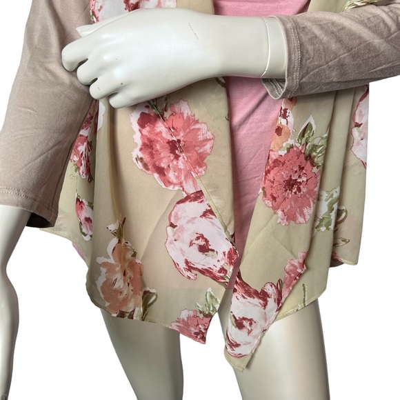 ALL FOR YOU brand Tan Floral Long Sleeve Lightweight Cardigan - Picture 10 of 10